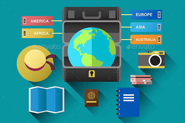 Suitcase with Globe for Travel Concept - Travel Conceptual