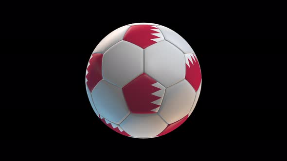 Soccer ball with flag Bahrain, on black background loop alpha