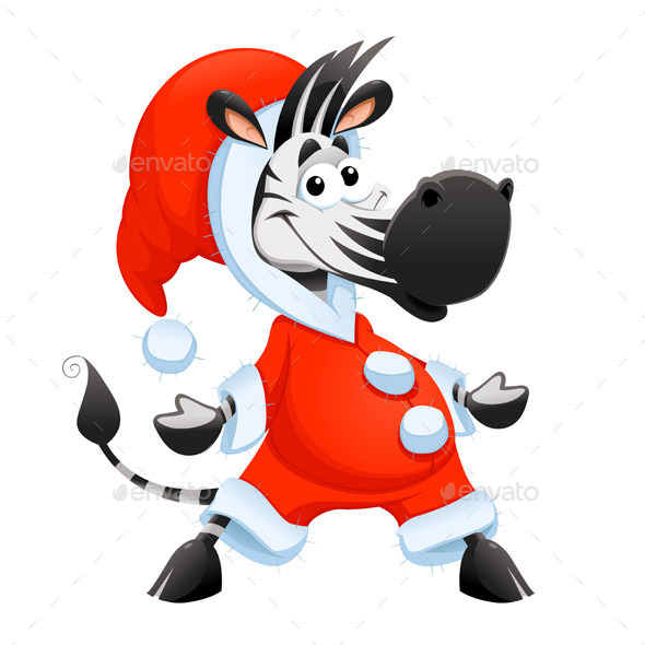 Christmas Cartoon Zebra Character - Animals Characters