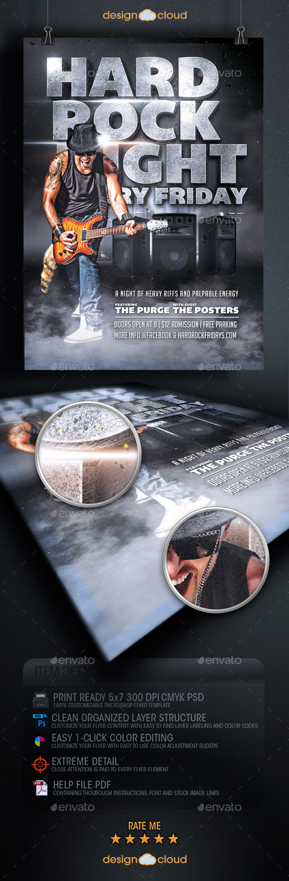 Hard Rock Night Flyer Template - Concerts Events