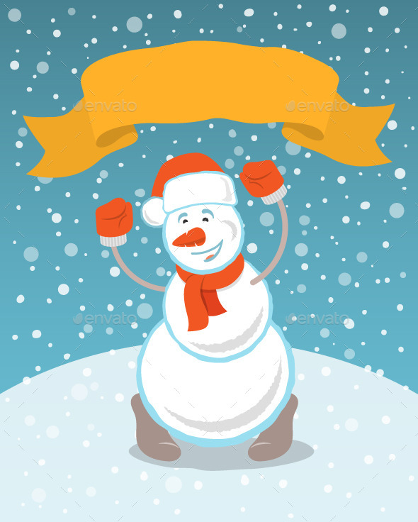 Happy Snowman with a Ribbon - Miscellaneous Characters