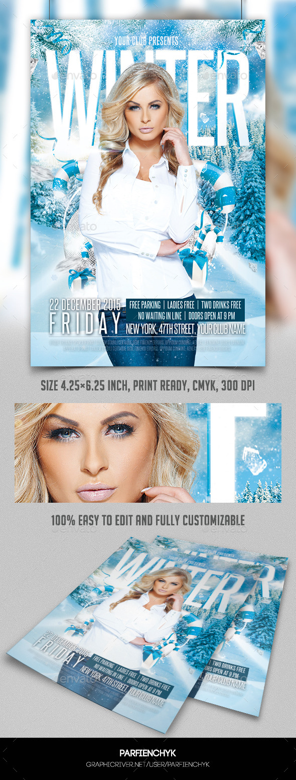 Winter Party Flyer Template - Clubs & Parties Events