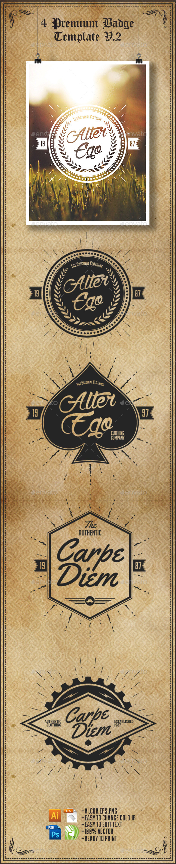 4 Badge Templates - Badges & Stickers Web Elements