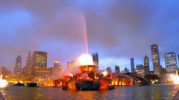 Chicago Skyline And Buckingham Fountain