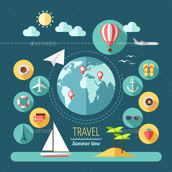 Icons Set of Planning a Summer Vacation - Travel Conceptual