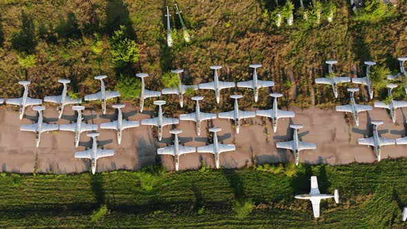 Squadron of Old Jet Fighters Used By USSR Army at Air Base