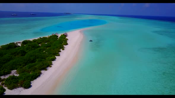 Aerial above landscape of exotic sea view beach voyage by turquoise ocean with white sand background alt
