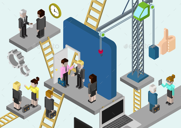 Flat 3D Isometric Business Building Company - Concepts Business