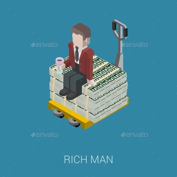 Flat 3D Isometric Billionaire - Concepts Business