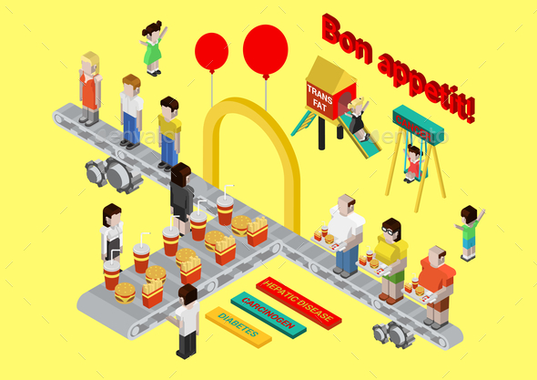 Flat 3D Isometric Fast Food Infographic - Concepts Business