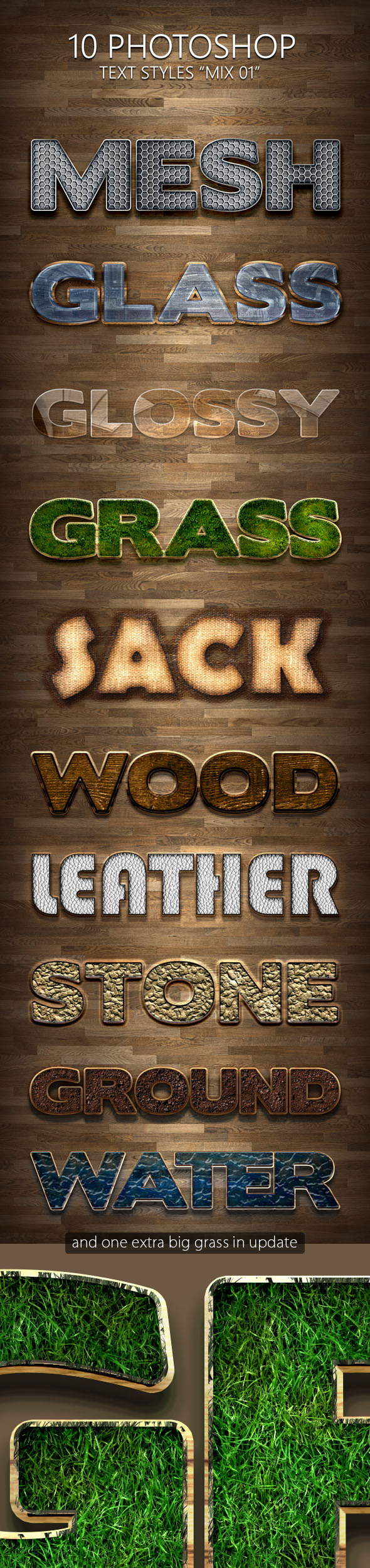 10 Photoshop Styles "Mix 01" - Text Effects Styles