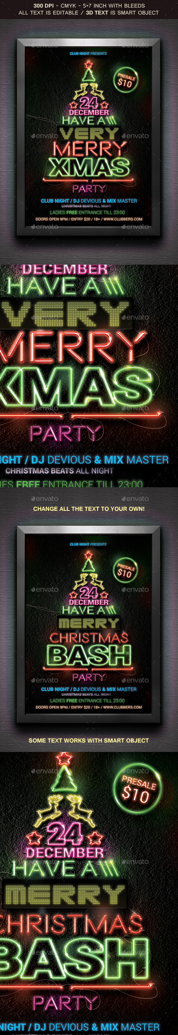 Neon Merry Christmas Flyer - Holidays Events