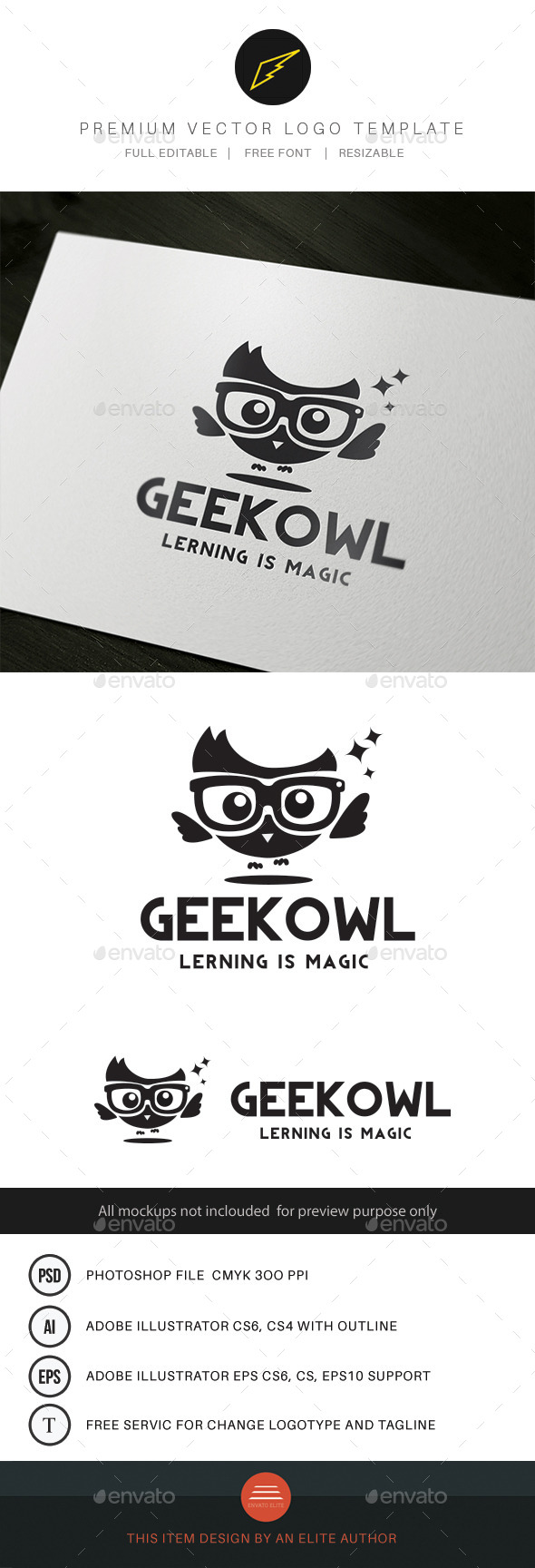 Geek Owl - Animals Logo Templates