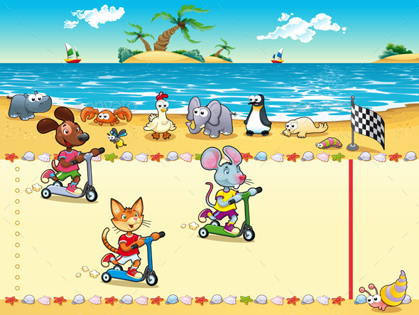 Competition in Beach - Animals Characters