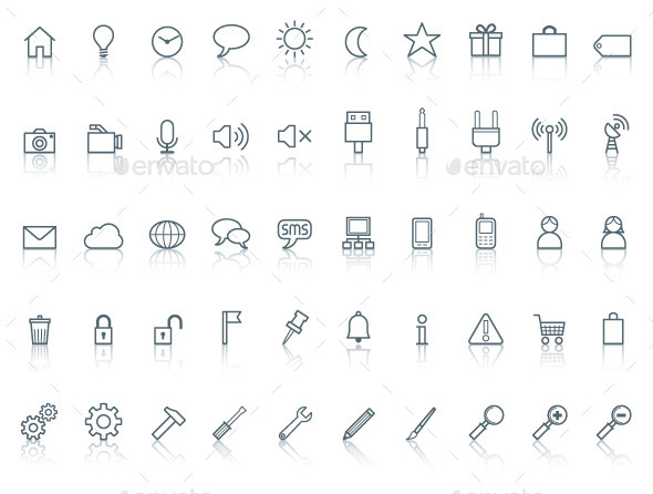 Fifty icons. Simple line with reflection - Miscellaneous Icons