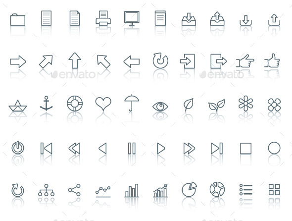 Fifty icons. Simple line with reflection - Miscellaneous Icons