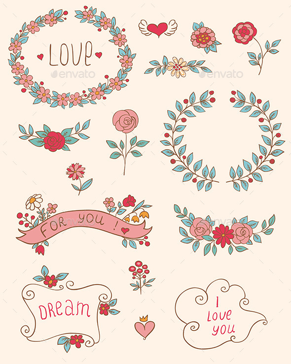 Romantic Doodle Elements - Decorative Symbols Decorative