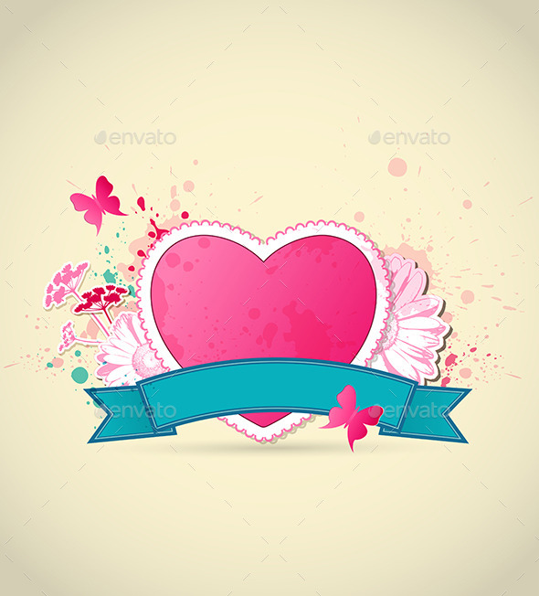Pink Heart and Flowers for Valentine's Day - Valentines Seasons/Holidays