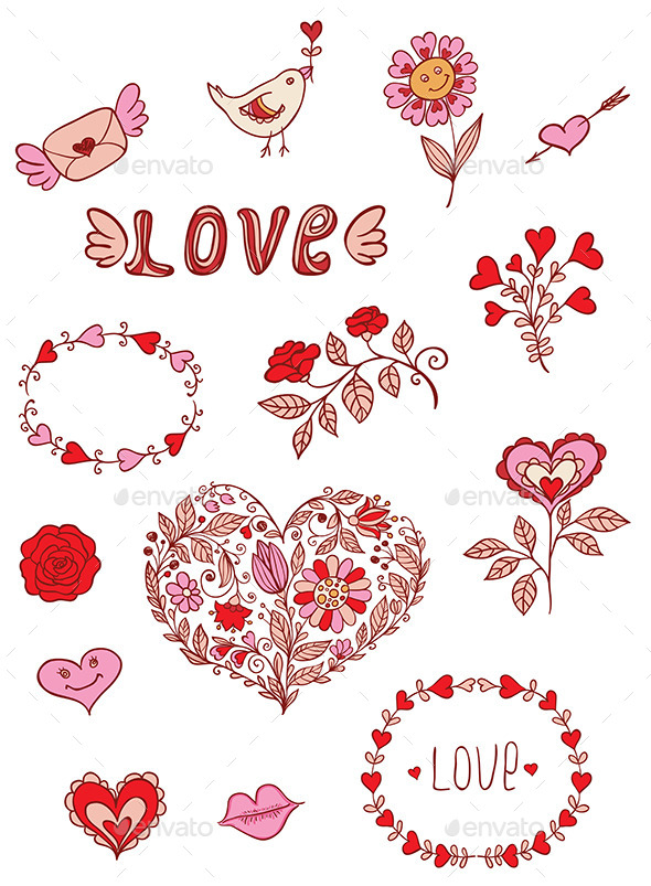Romantic Doodle Elements - Valentines Seasons/Holidays