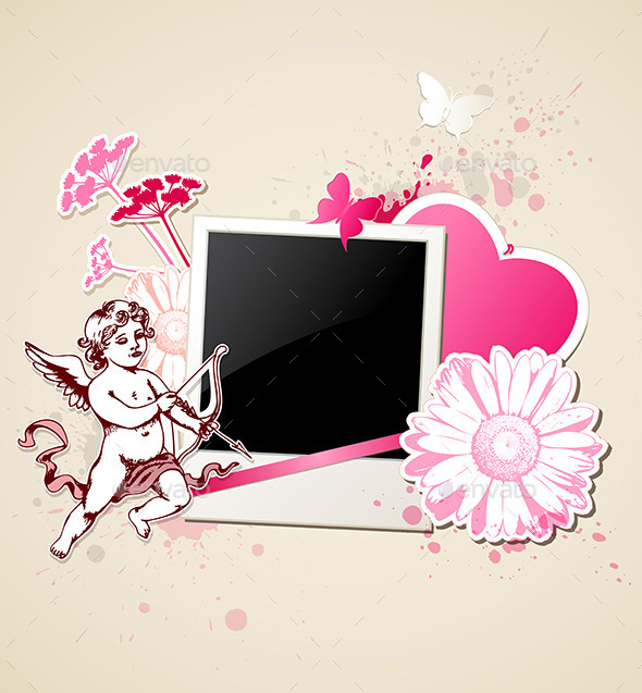 Background with Photo and Cupid - Valentines Seasons/Holidays