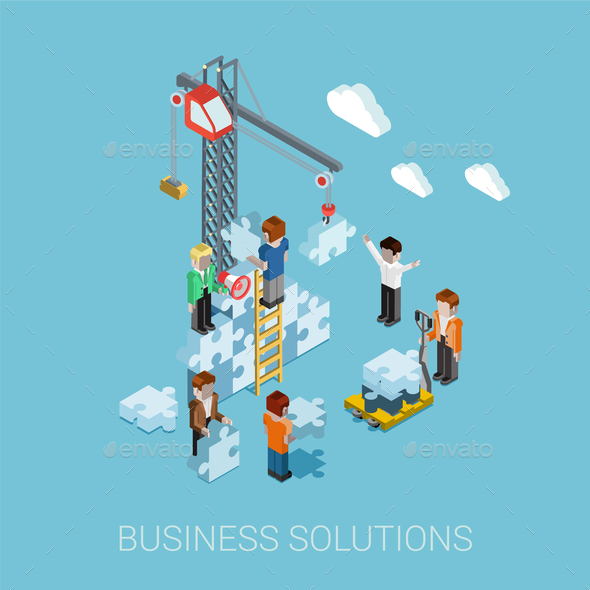 Flat 3D Isometric Business Solutions - Concepts Business