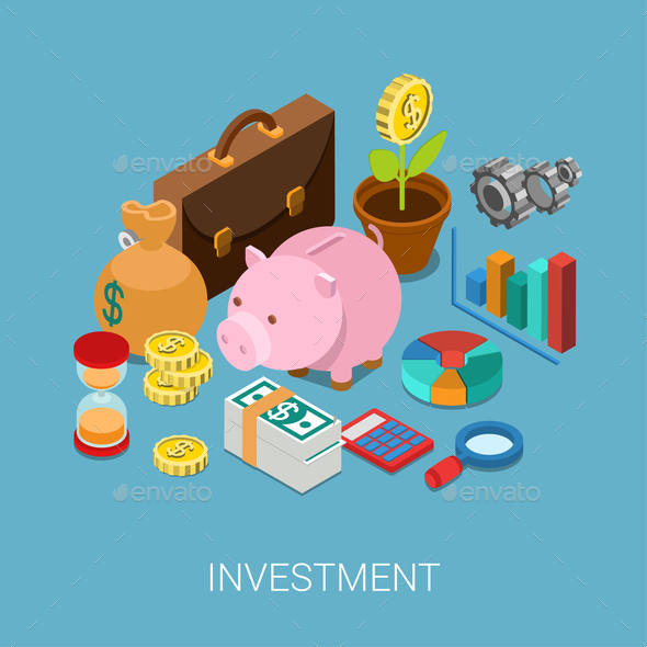 Flat 3D Isometric Investment Savings Finance - Concepts Business