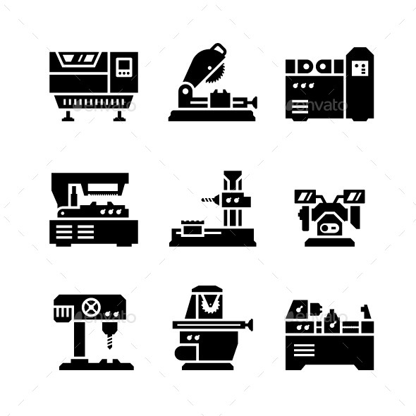 Set Icons of Machine Tool - Man-made objects Objects