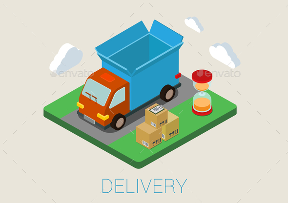 Flat 3D Isometric Delivery Van - Concepts Business