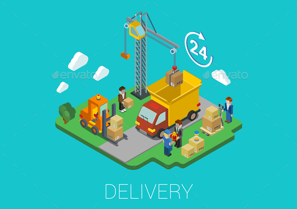 Flat 3D Isometric Delivery Loading Concept - Concepts Business