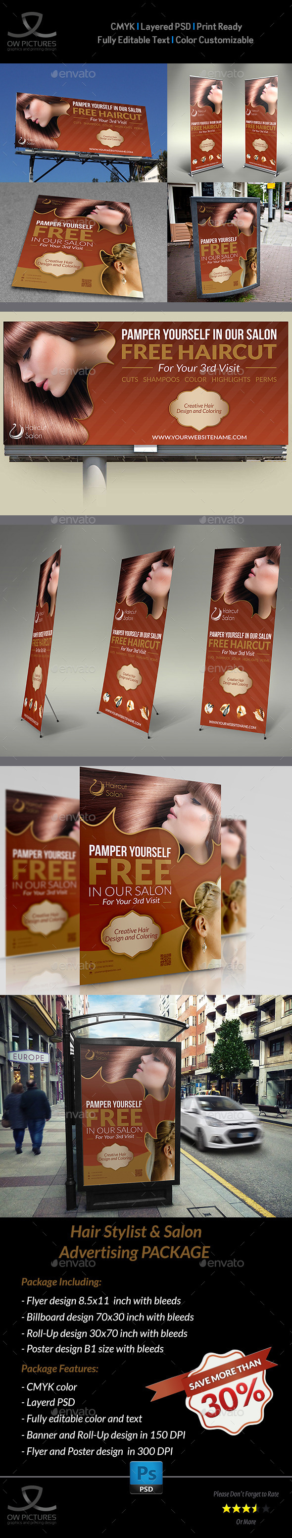 Hair Stylist & Salon Advertising Bundle - Signage Print Templates