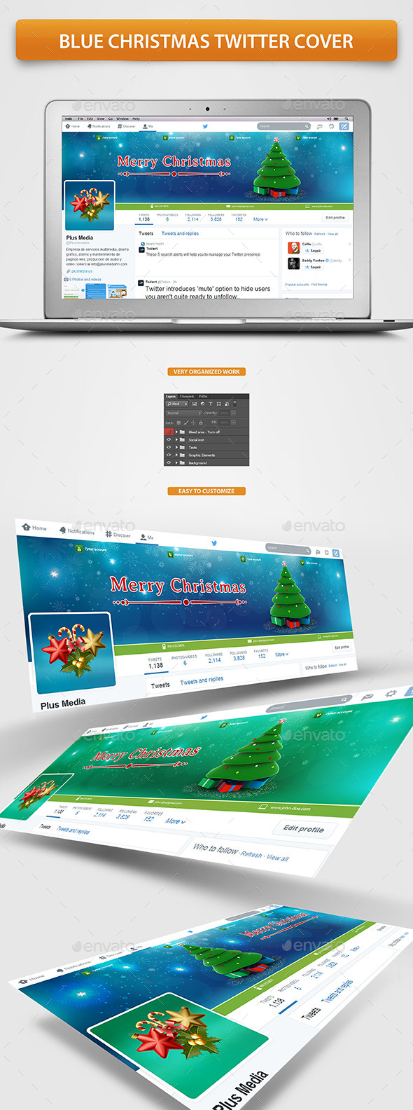 Blue Christmas Twitter cover - Twitter Social Media