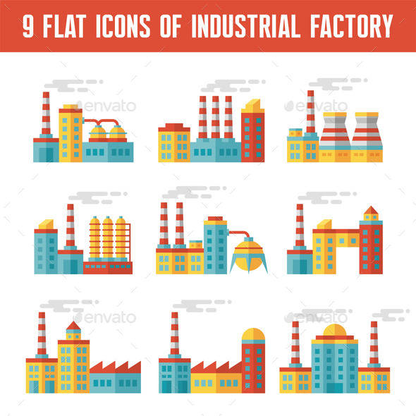 9 Industrial Factory Flat Icons - Industries Business