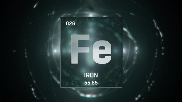 Iron as Element 26 of the Periodic Table on Green Background