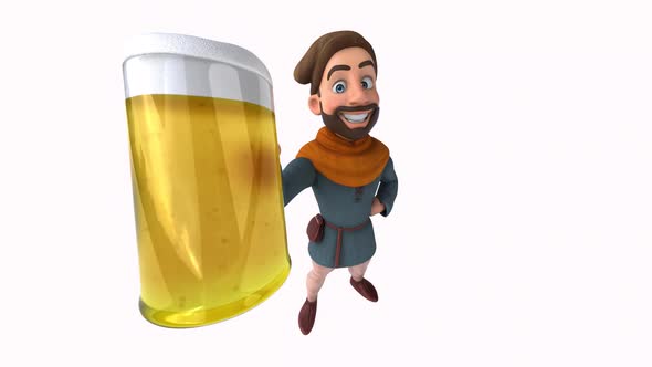 Fun 3D cartoon medieval man with a beer alt