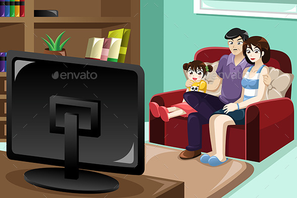 Family Watching Television - People Characters