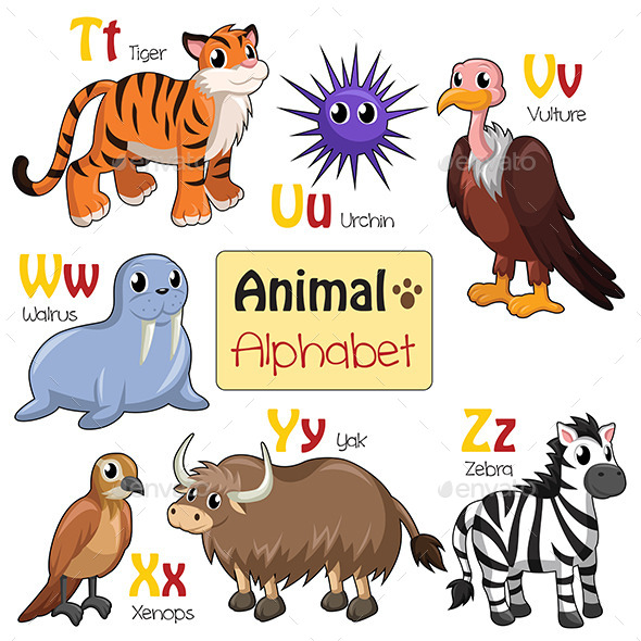Alphabet Animals from T to Z - Animals Characters