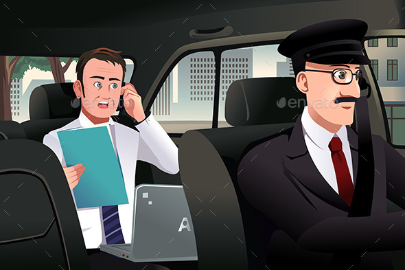 Businessman Talking on the Phone in a Car - Business Conceptual