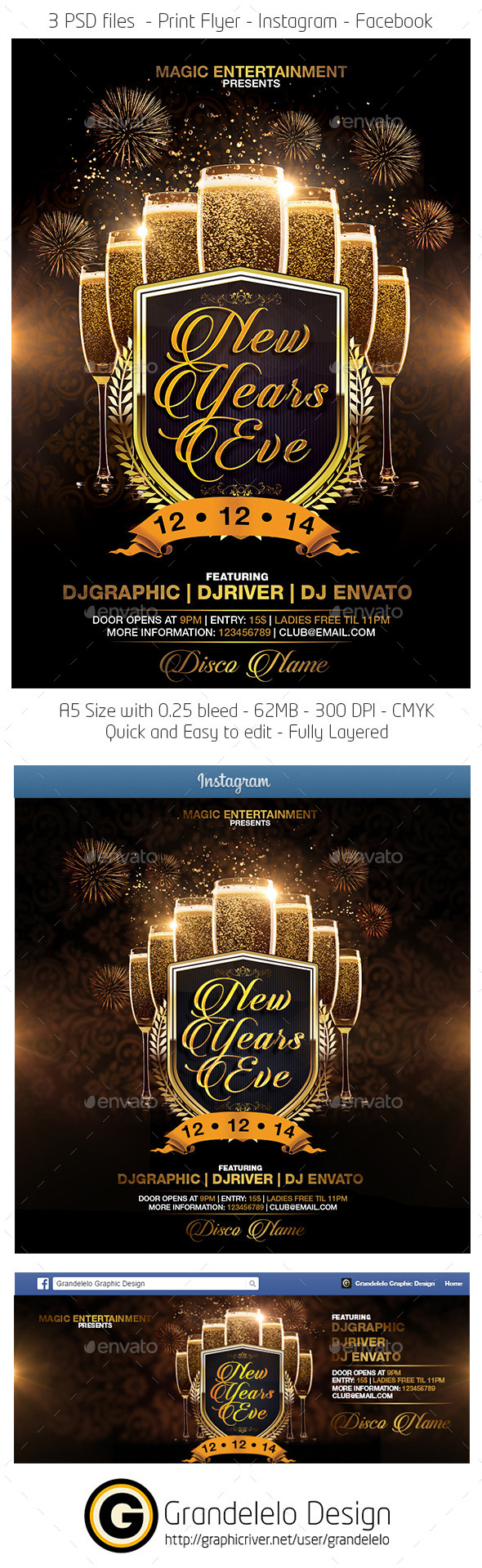 New Years Eve Flyer Facebook Instagram Template - Clubs & Parties Events