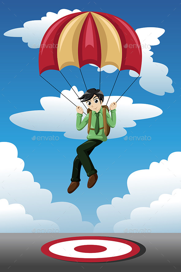 Businessman with a Parachute Landing on a Target - Concepts Business