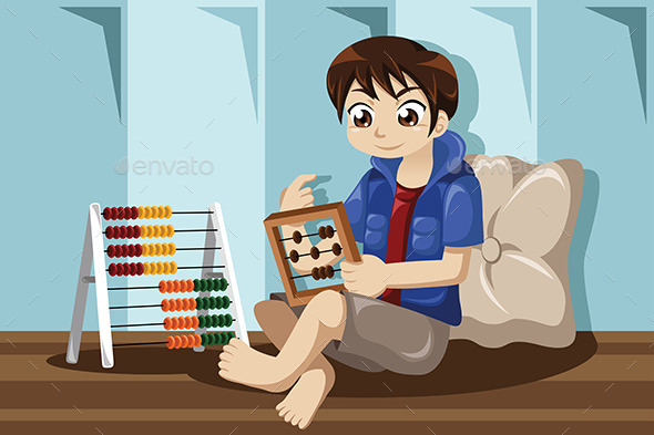 Kid Playing with Abacus - People Characters