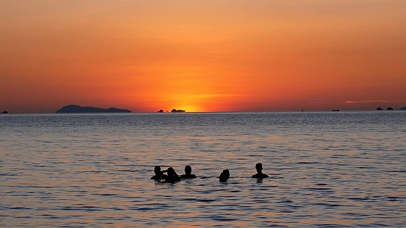 Friends Enjoying Sea at Sunset, Stock Footage | VideoHive