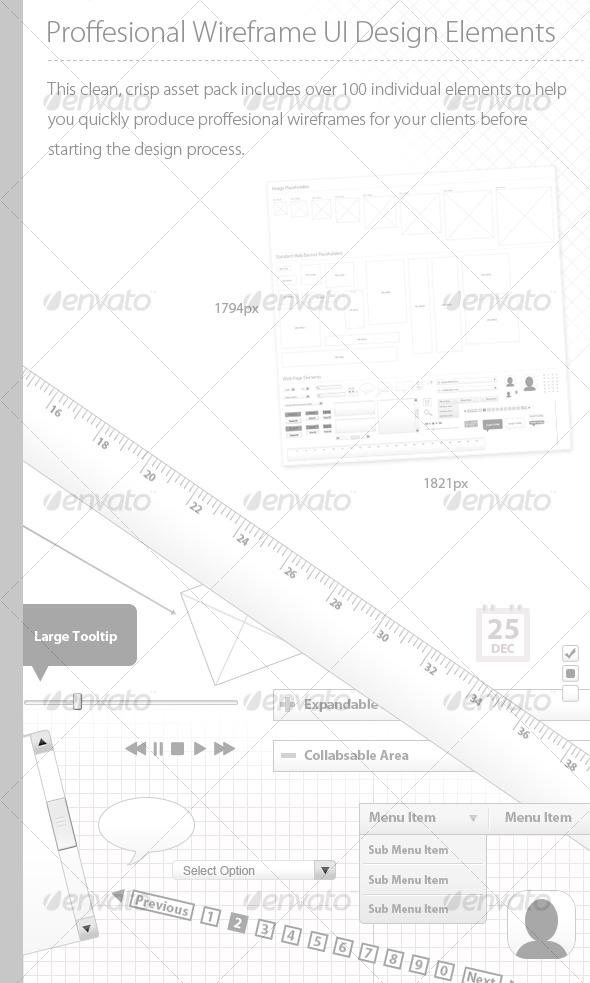 Proffesional UI Wireframing Elements - Web Elements