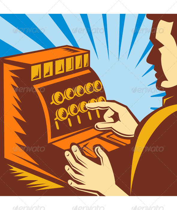 Cashier With Cash Register Till Retro Style - Retail Commercial / Shopping