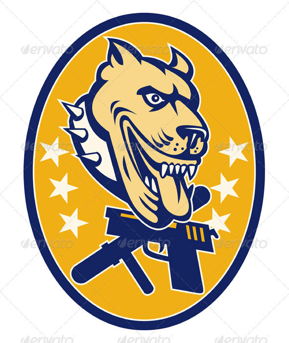 Guard Dog Pitbull With Baton And Hand Gun