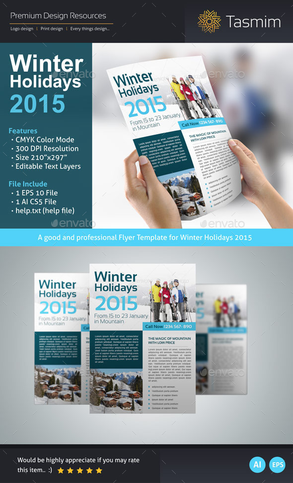 Winter Holidays 2015 Flyer Template - Holidays Events