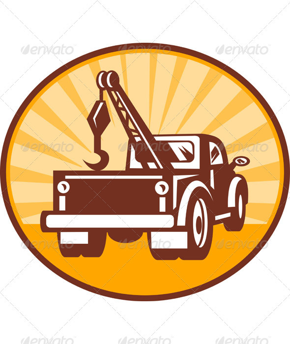 Tow Wrecker PickupTruck Rear View - Industries Business
