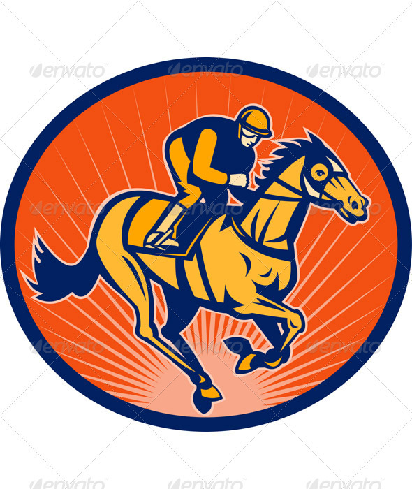 Jockey And Horse Racing Retro Style