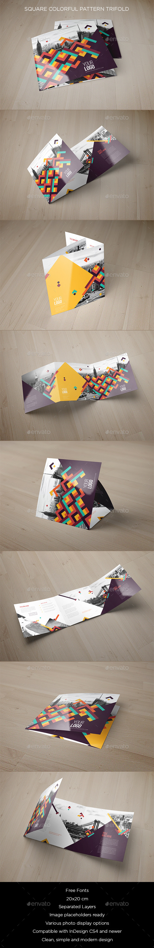 Square Colorful Pattern Trifold - Brochures Print Templates