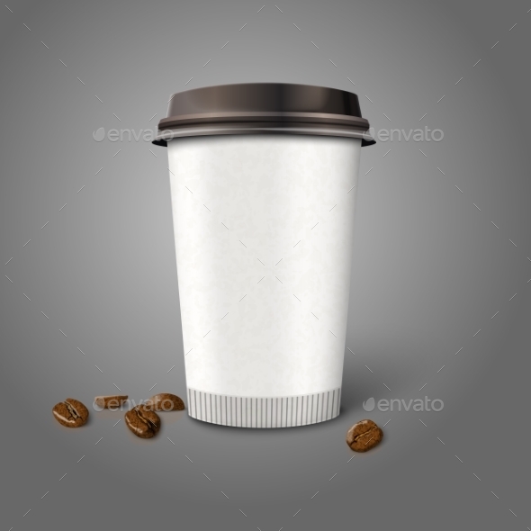 Blank Realistic Paper Coffee Cup with Beans - Man-made Objects Objects