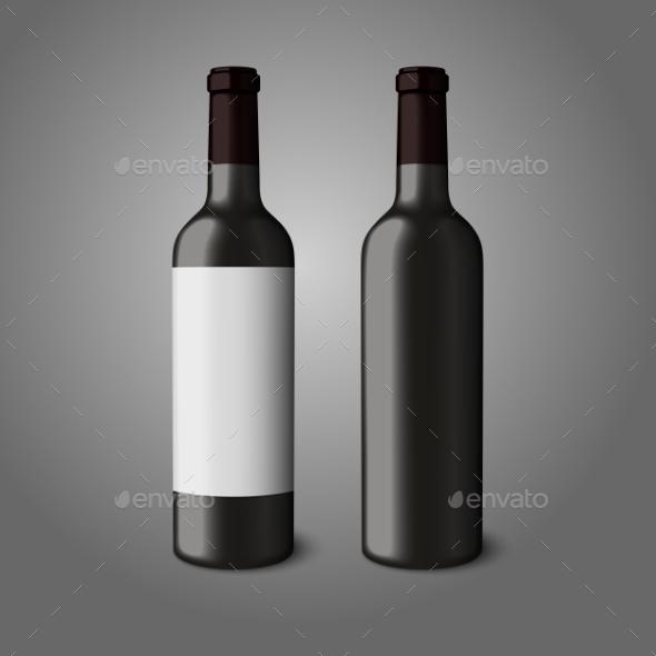 Two Blank Black Realistic Bottles for Red Wine - Man-made Objects Objects